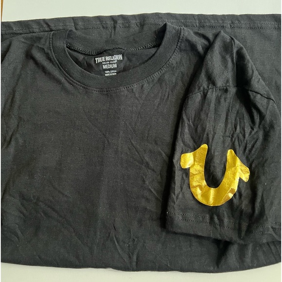 NEW True Religion Black  / Gold Foil Logo T-Shirt - SZ M - Picture 5 of 7